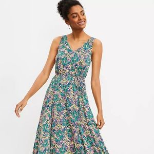 LOFT Floral Godet Double V Midi Dress